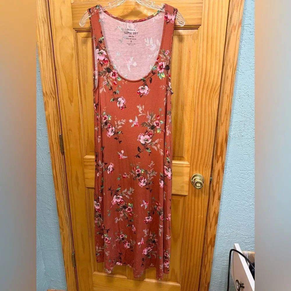 Torrid Rust and Pink Floral Maxi super soft Dress size 0